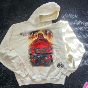 Darc Sport Cream Hoodie with Red Demon Graphic